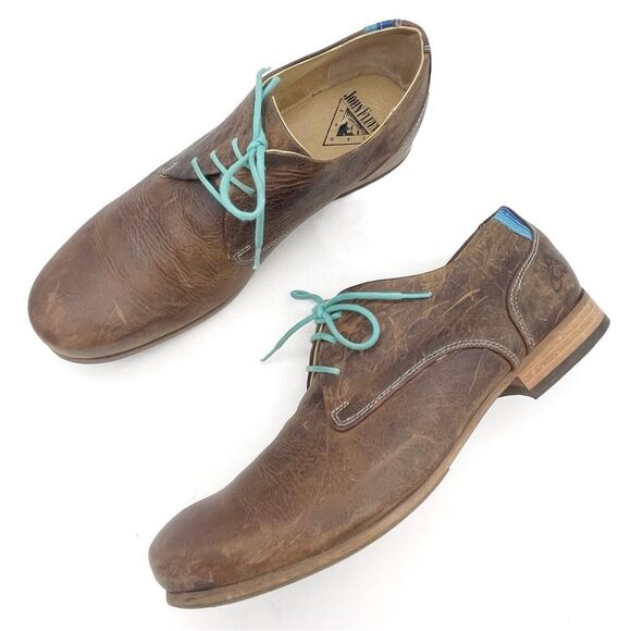 John Fluevog CBC Radio Derby Oxford Shoes Brown Leather Turquoise Men’s Size 8 main image 7